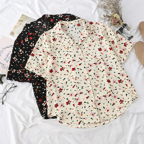 Cămașă modernă de damă în două culori cu motive florale