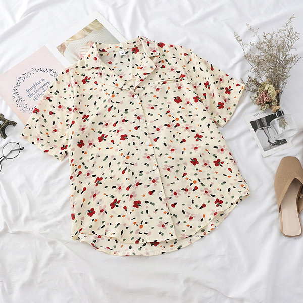 Cămașă modernă de damă în două culori cu motive florale