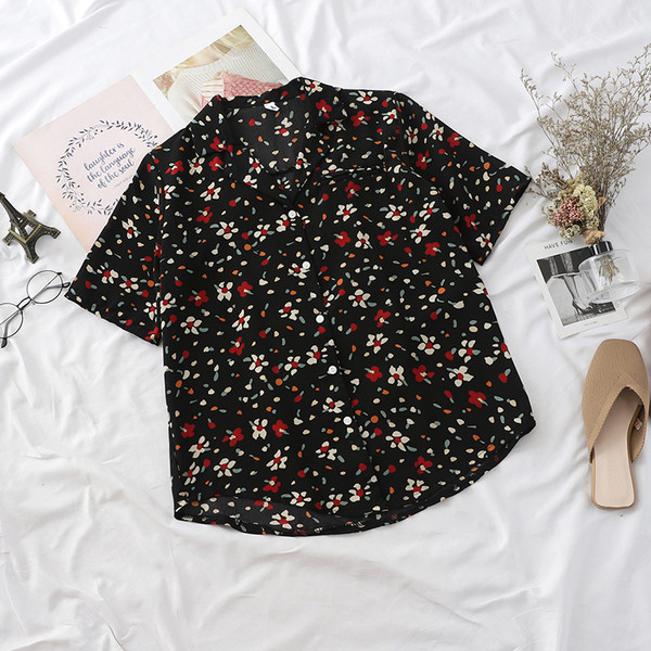 Cămașă modernă de damă în două culori cu motive florale