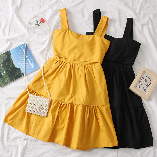 Rochie moderna de dama in trei culori cu bretele groase si panglica