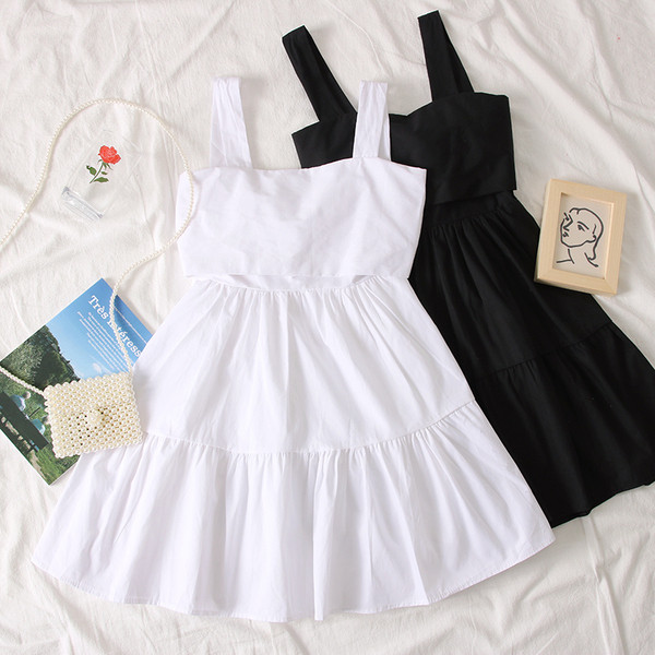 Rochie moderna de dama in trei culori cu bretele groase si panglica