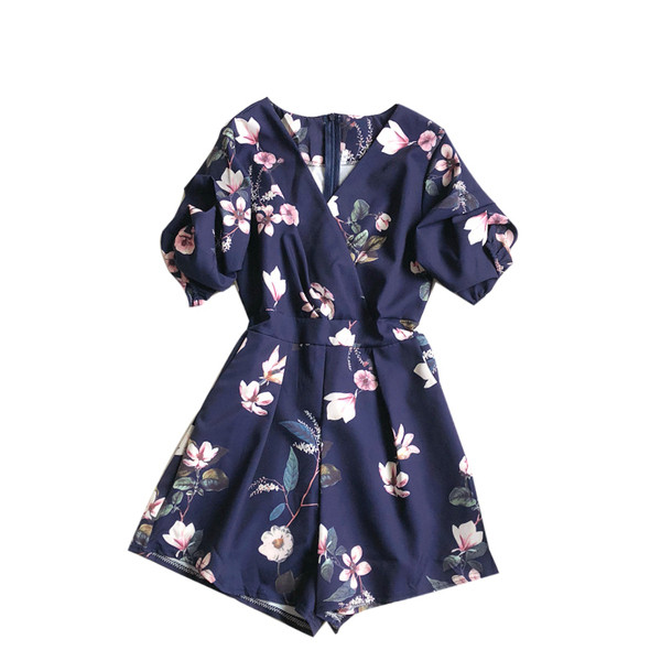 Model nou de salopetă de damă cu mâneci scurte și motive florale