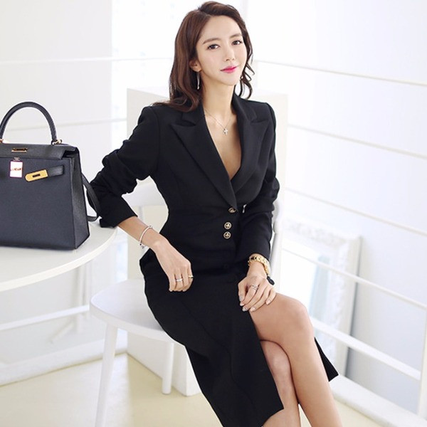 Rochie elegantă de damă, cu decolteu în V, de culoare neagră