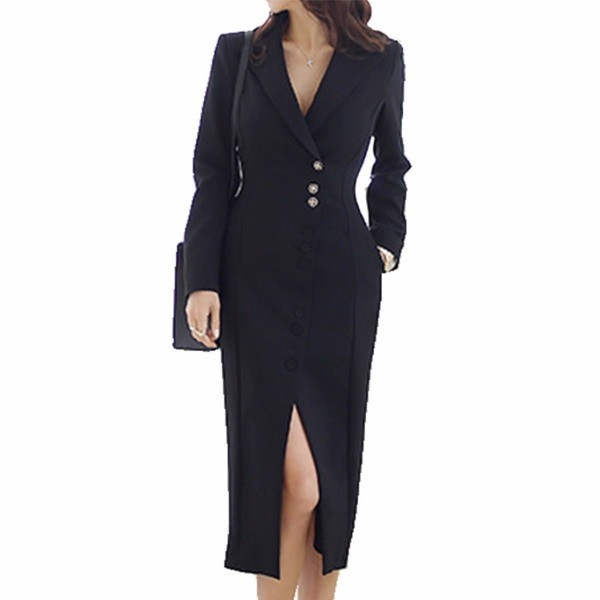 Rochie elegantă de damă, cu decolteu în V, de culoare neagră