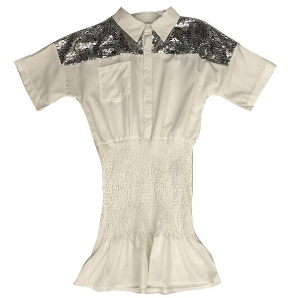 Rochie moderna de dama in alb si negru cu paiete si nasturi