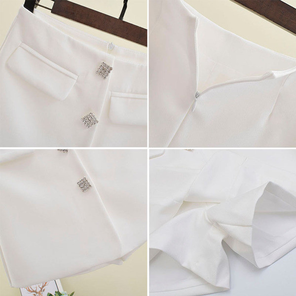 Fusta-pantaloni moderni de dama in alb si negru cu nasturi