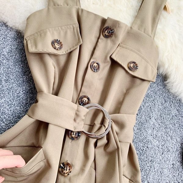 Salopeta lunga de dama cu curea in doua culori