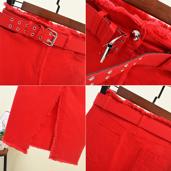 Fusta elegantă de damă în roșu, negru, verde și maro