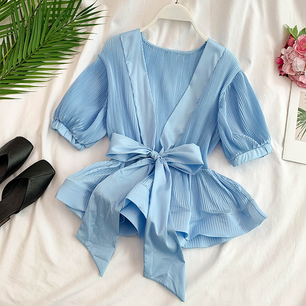 Bluza de dama cu element panglica in mai multe culori