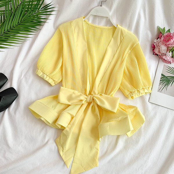 Bluza de dama cu element panglica in mai multe culori