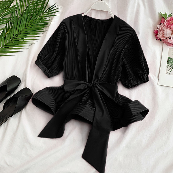 Bluza de dama cu element panglica in mai multe culori