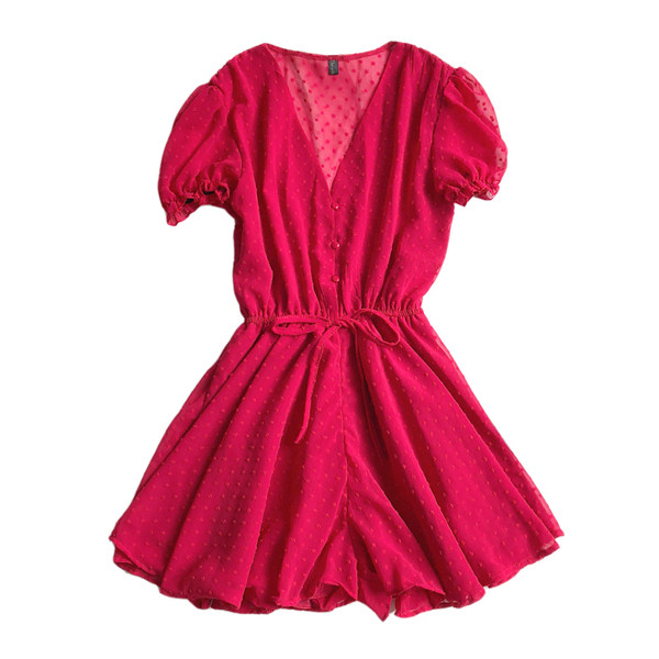 Salopetă de damă elegantă, cu decolteu în V și șireturi