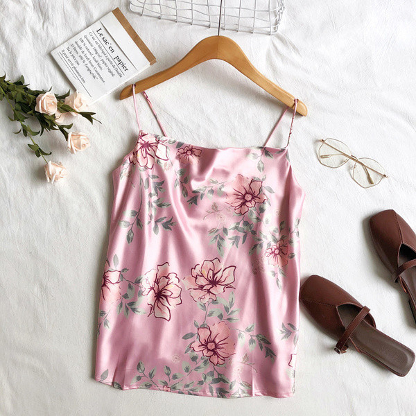 Maieu modern de dama cu bretele subtiri si motiv floral in mai multe culori