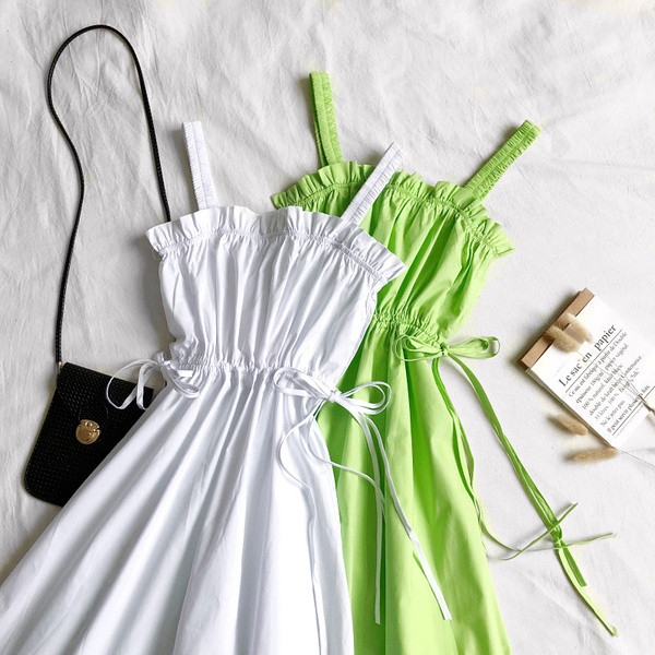 Rochie moderna de dama cu bretele subtiri si cravate in mai multe culori