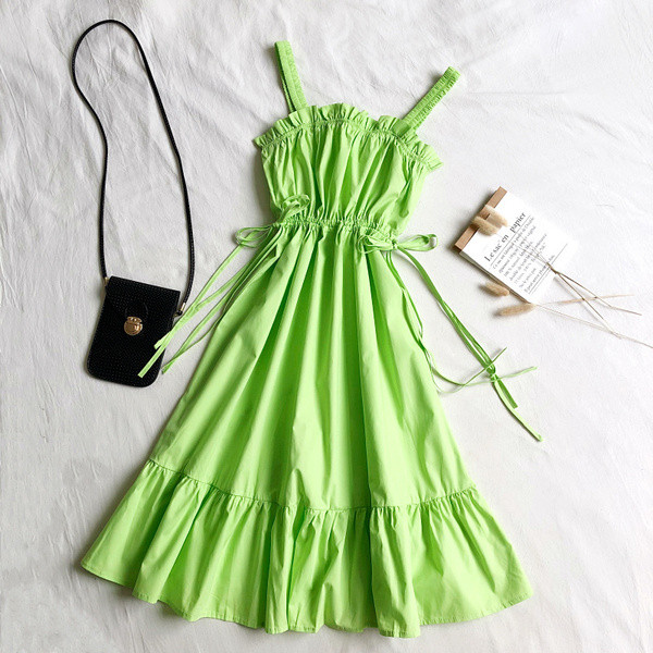 Rochie moderna de dama cu bretele subtiri si cravate in mai multe culori