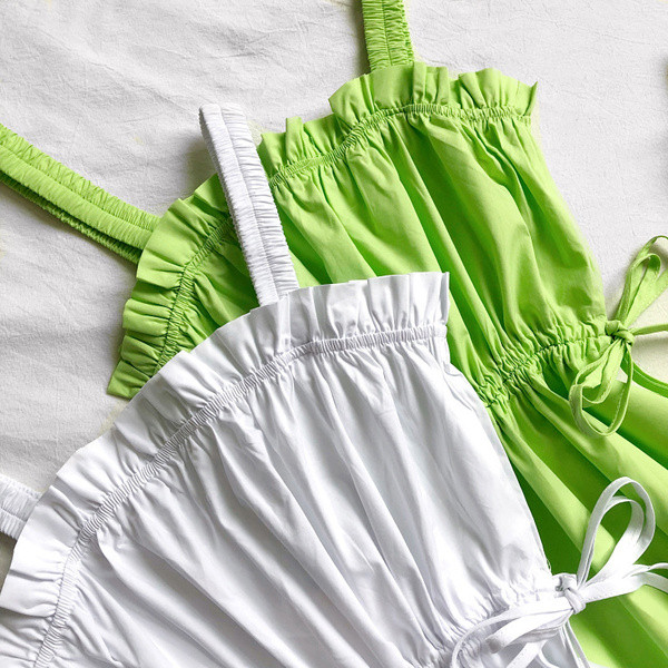 Rochie moderna de dama cu bretele subtiri si cravate in mai multe culori