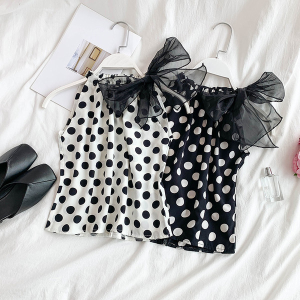 Maieu de damă cu puncte și element panglică 3D