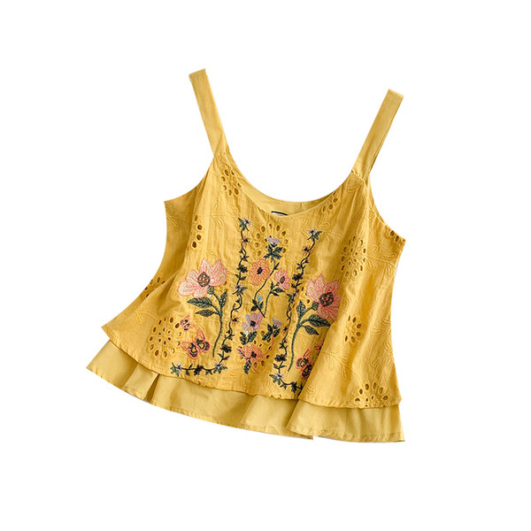 Maieu modern de dama cu bretele subtiri si broderie in mai multe culori