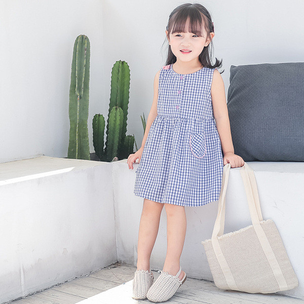 Rochie copii in carouri albastru pentru fete