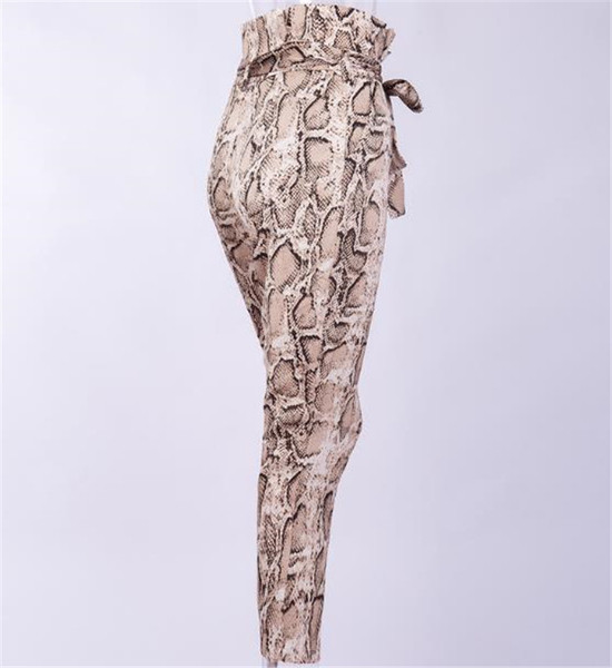 Pantaloni eleganti de dama cu model animal si talie inalta