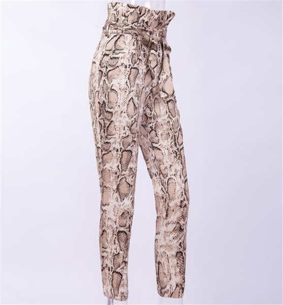 Pantaloni eleganti de dama cu model animal si talie inalta