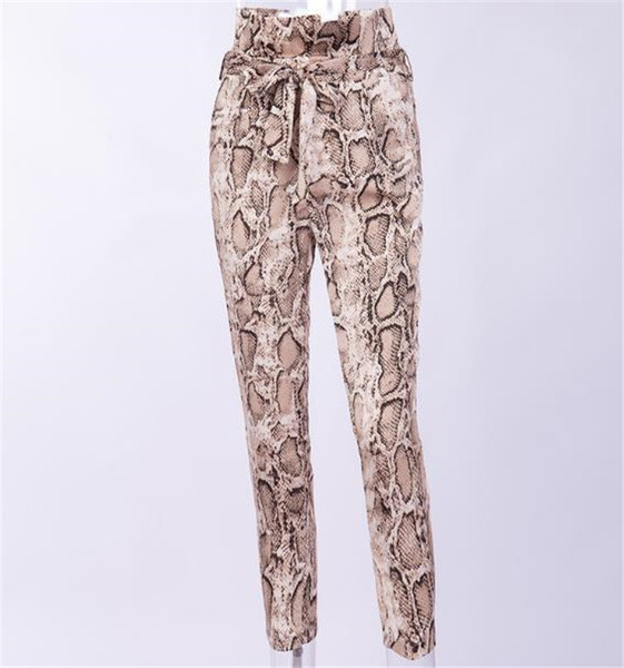 Pantaloni eleganti de dama cu model animal si talie inalta