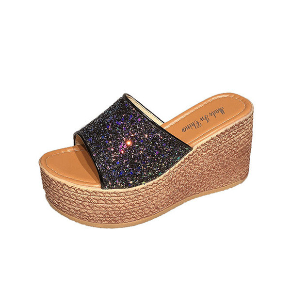 Papuci eleganti de dama cu platforma in alb si negru