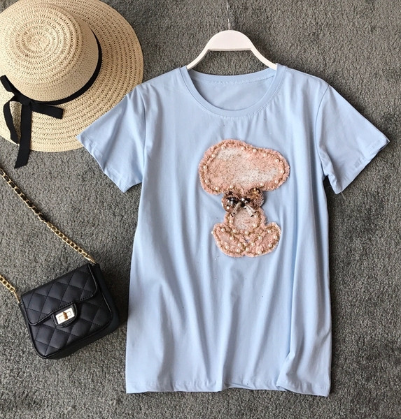 Tricou casual dama decorat cu perle in trei culori