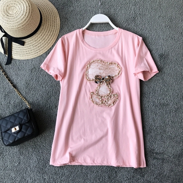 Tricou casual dama decorat cu perle in trei culori