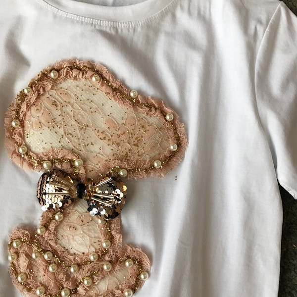 Tricou casual dama decorat cu perle in trei culori