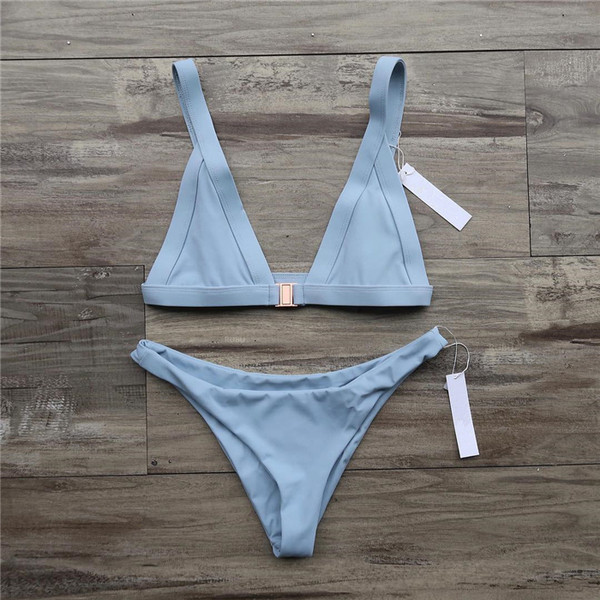 Costum de baie de dama modern in doua parti in doua culori cu element metalic