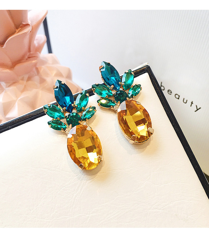 Cercei casual dama cu pietre colorate in forma de ananas