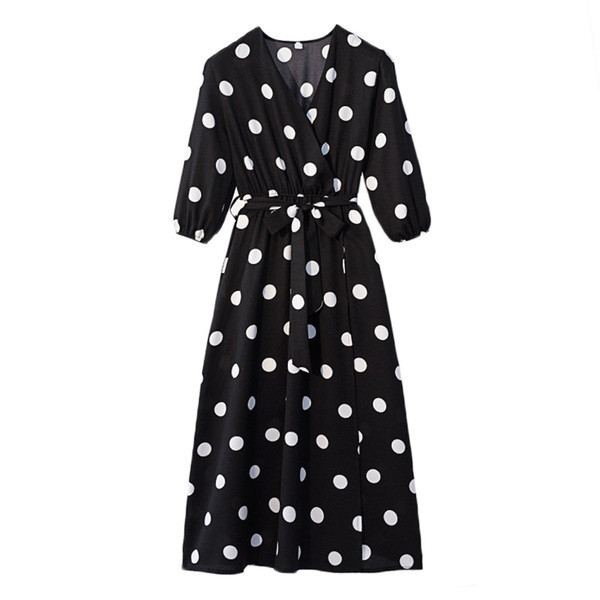 Rochie elegantă de damă, cu decolteu în V și mâneci 3/4, de culoare neagră