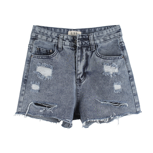 Pantaloni scurți din denim de damă cu talie înaltă și motiv rupt