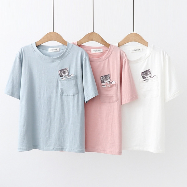 Tricou de dama modern in albastru roz si alb