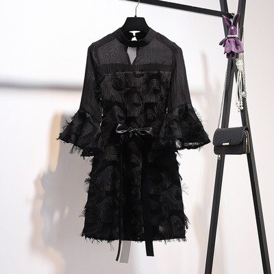 Rochie modernă de damă cu mâneci lungi lotus în negru