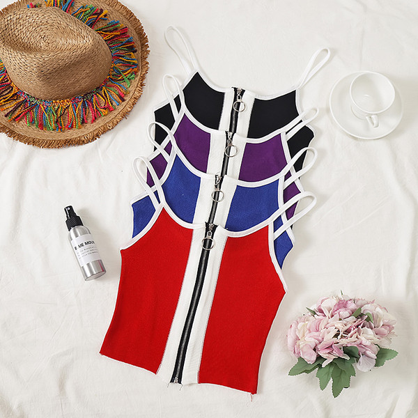 Maieu de damă în patru culori, cu bretele subțiri și fermoar