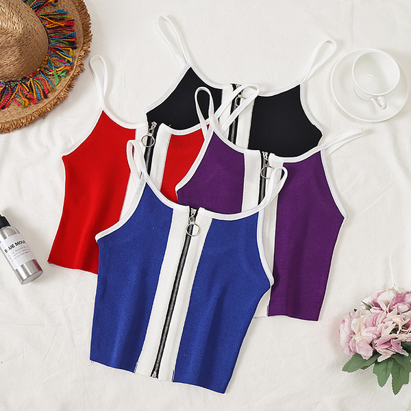 Maieu de damă în patru culori, cu bretele subțiri și fermoar