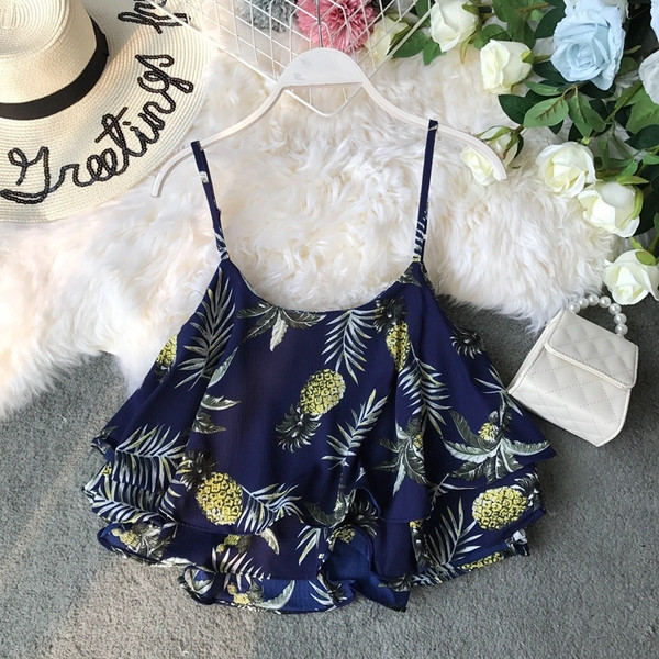 Maieu modern de damă cu bretele subțiri și imprimeu color