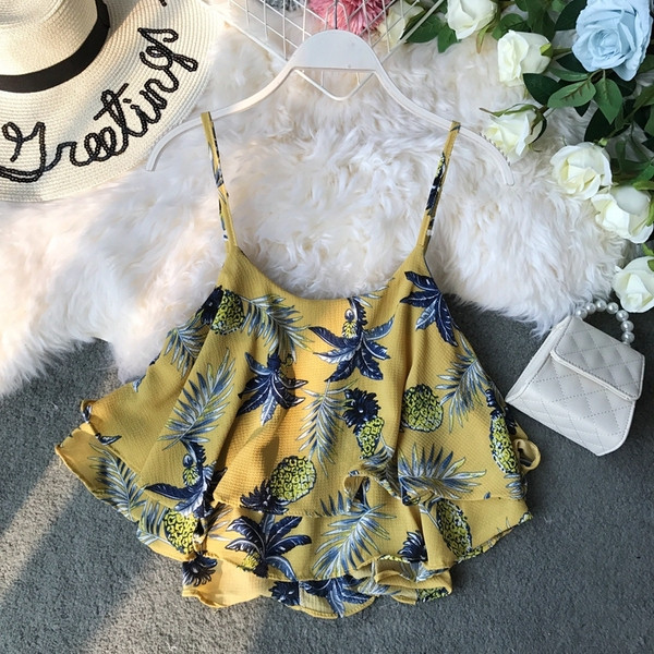 Maieu modern de damă cu bretele subțiri și imprimeu color