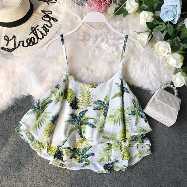 Maieu modern de damă cu bretele subțiri și imprimeu color