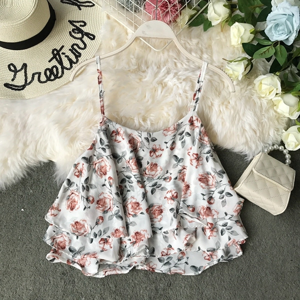 Maieu modern de damă cu bretele subțiri și imprimeu color