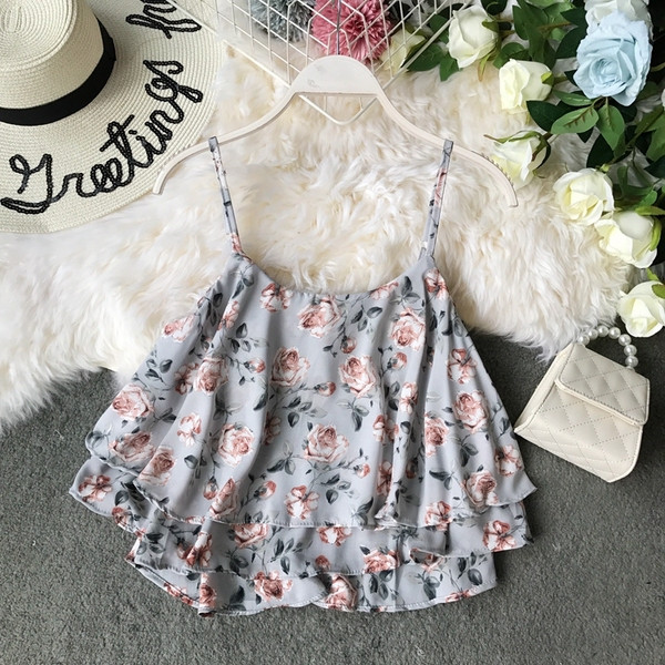 Maieu modern de damă cu bretele subțiri și imprimeu color