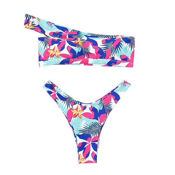 Costum de baie colorat de damă în două părți