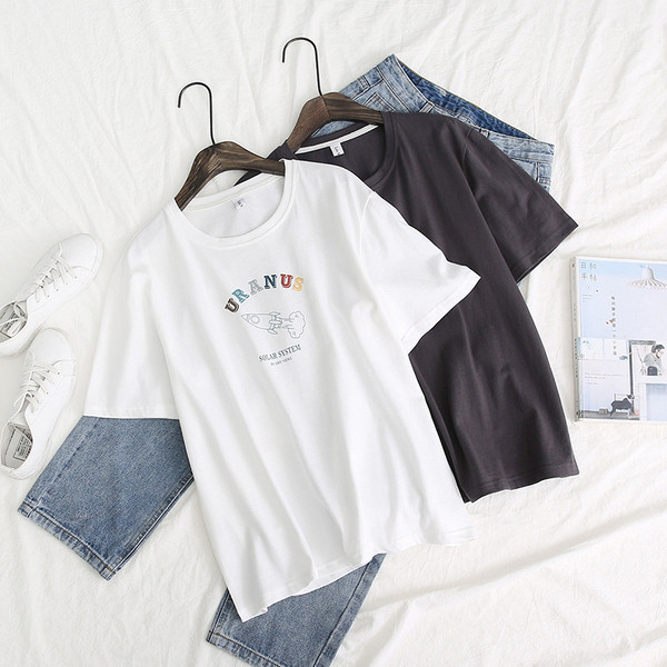 Tricou casual dama in gri si alb