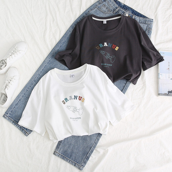 Tricou casual dama in gri si alb