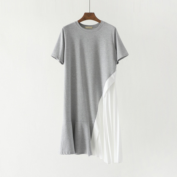 Rochie casual de dama cu tul si maneci scurte de culoare gri si negru