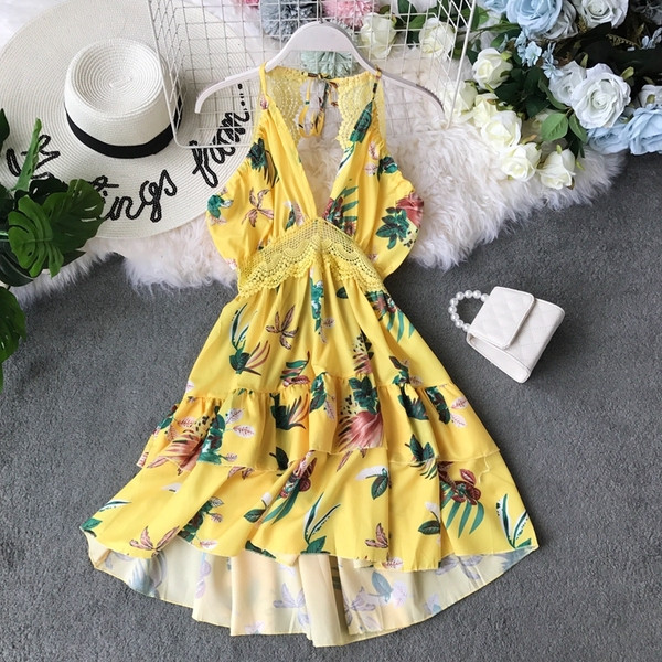 Rochie moderna de dama cu decolteu in V si motto florale in mai multe culori