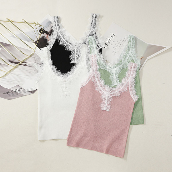 Actual maiou de damă în patru culori cu dantelă