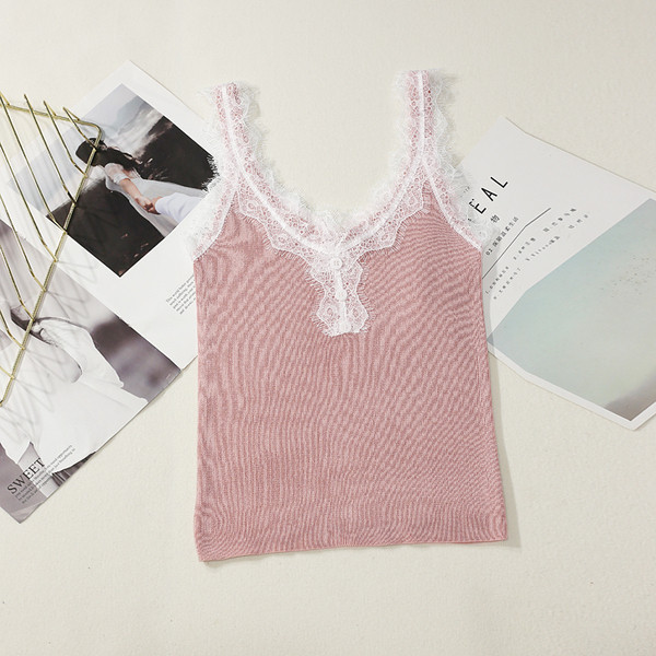 Actual maiou de damă în patru culori cu dantelă